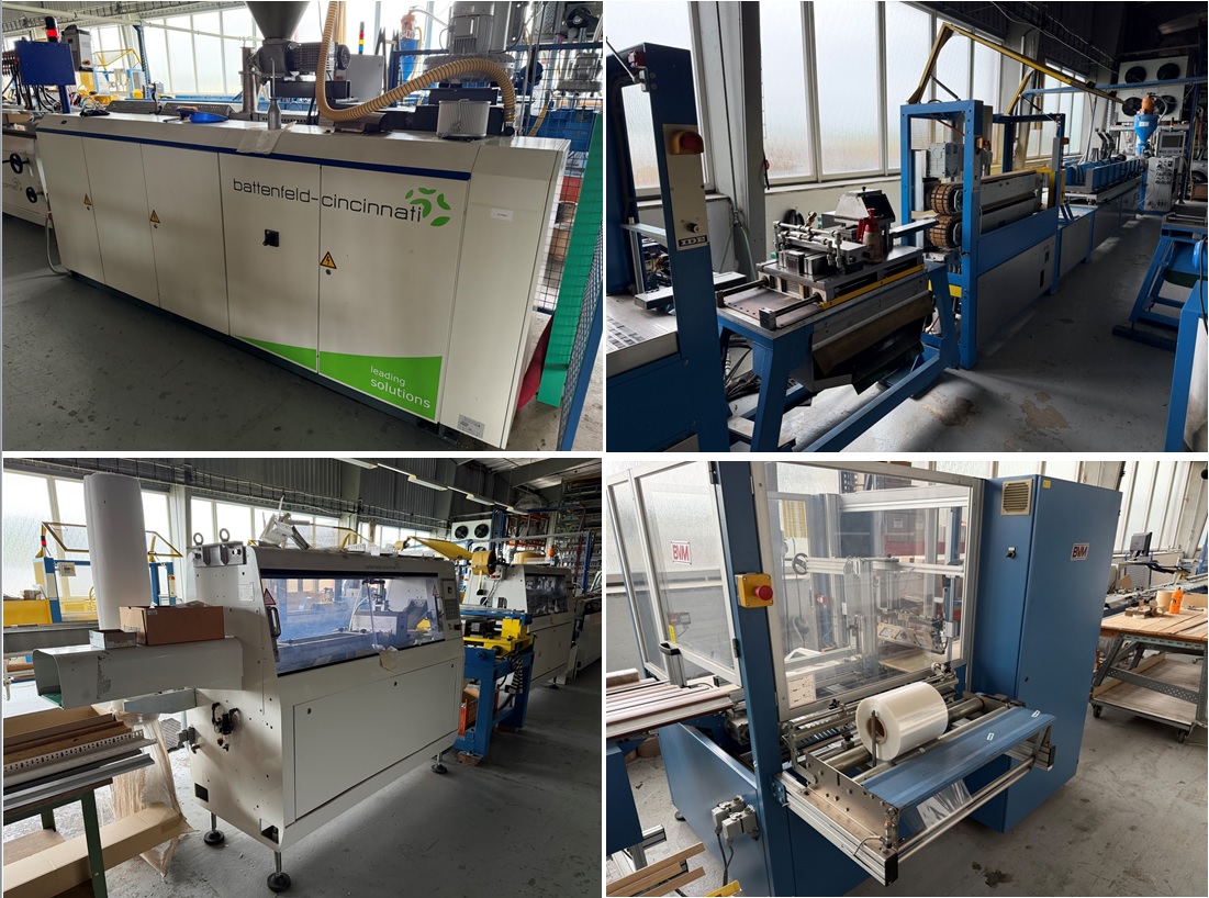 Prodej souboru linek - extrudery Theysohn, Battenfeldk, Bernhard Ide, VZV, strojů, zařízení a nástrojů - EUROPROFIL