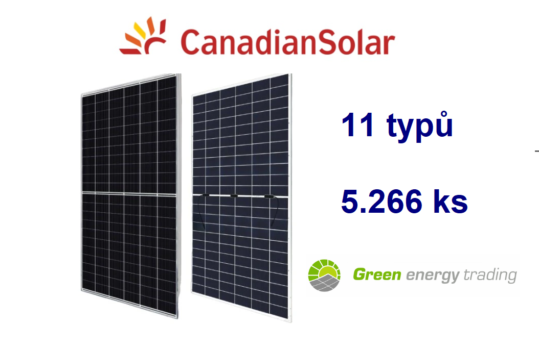 Prodej fotovoltaických panelů zn. Canadian Solar - 11 typů, celkem 5.266 kusů z majetku dlužníka Green Energy Trading s.r.o.